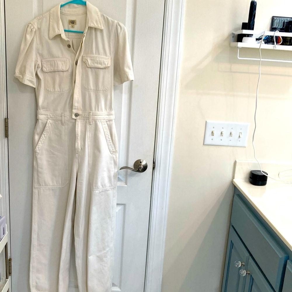 Cream denim coveralls